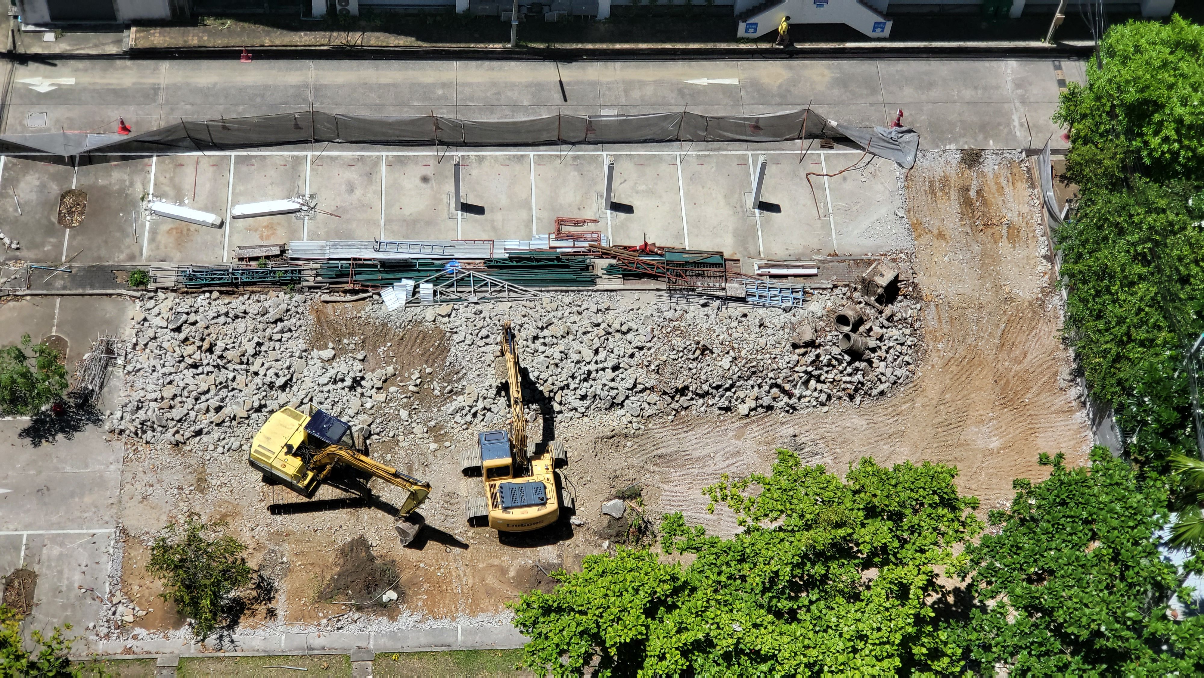 Earthworks viewed from above on an active site
